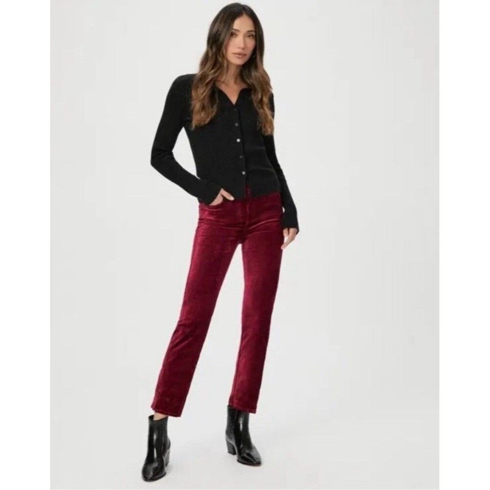 Paige Anthropologie Cindy Twisted Seam Slit Velvet Pants In  Berry Jam Size 34